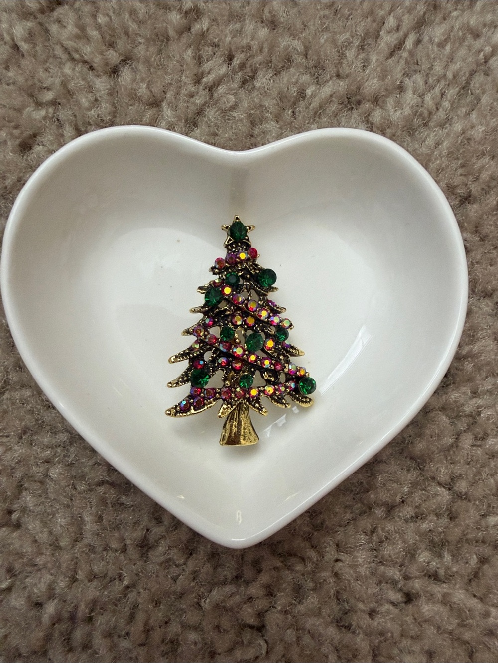 Gold-Tone Christmas Tree Brooch with Green and Red Stones - Unbranded